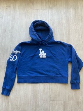 Pro Standard LA Dodgers Cropped Hoodie Women S MLB Luxury Embroidered Royal Blue